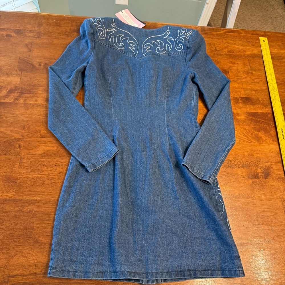 NWT Avec Les Filles Blue Denim Dress Embroidered sz 2 rodeo western long sleeve - Picture 11 of 13